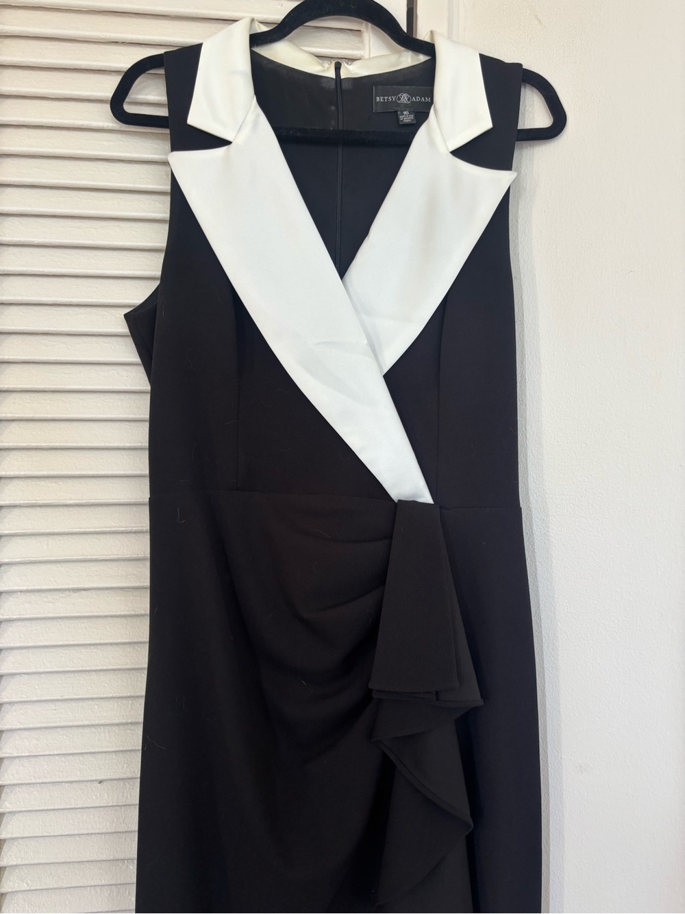 Black Tuxedo Maxi Dress with White V-Collar and Draped Front